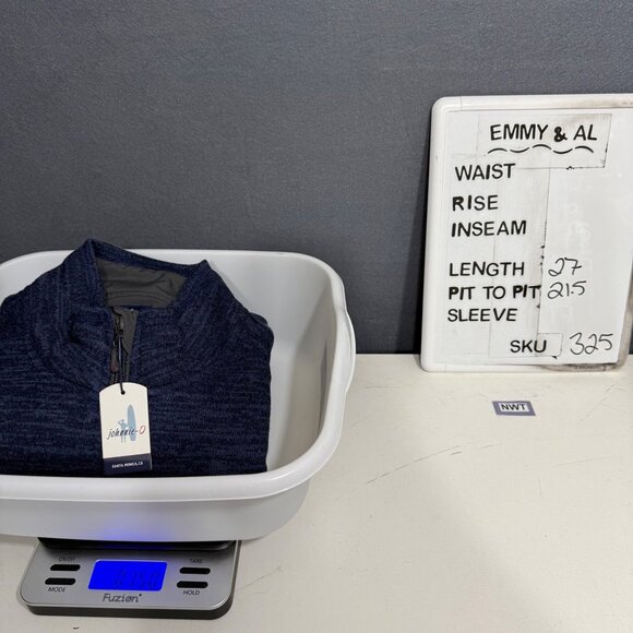 Johnnie O Mens Tahoe Full Zip Vest Size M Admiral Blue Knit Mock Neck NEW FLAW - Picture 9 of 12